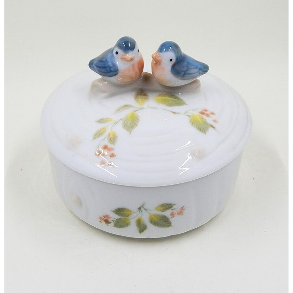 Takahashi Bluebird Porcelain Lidded Trinket Powder Dresser Box